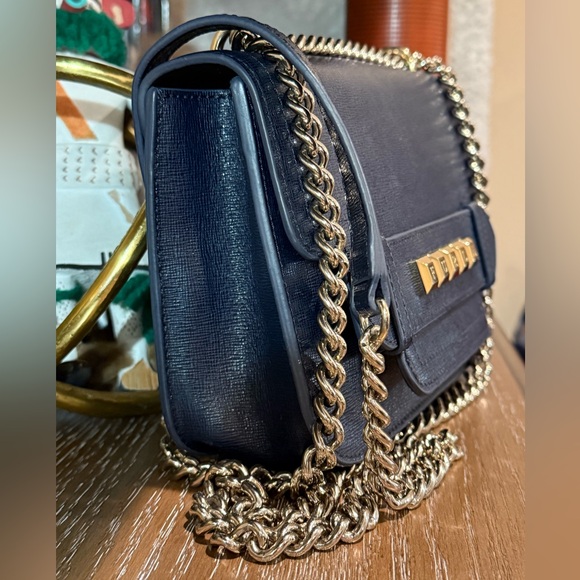 Furla Navy Blue Crossbody with Gold Tone Studs EUC - Picture 12 of 16